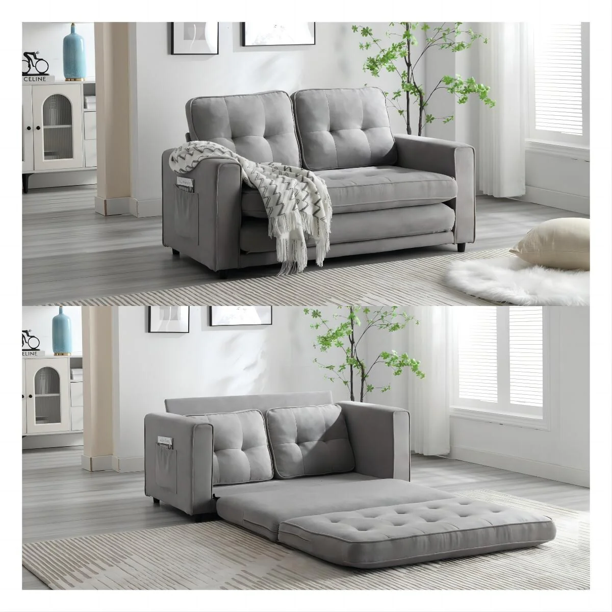 Plush Velvet Convertible 3-Fold Sofa Bed - 31.10 x 55.00 x 31.00