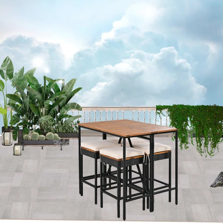 Rearic 4 - Person Rectangular Extendable Outdoor Dining Set with Cushions