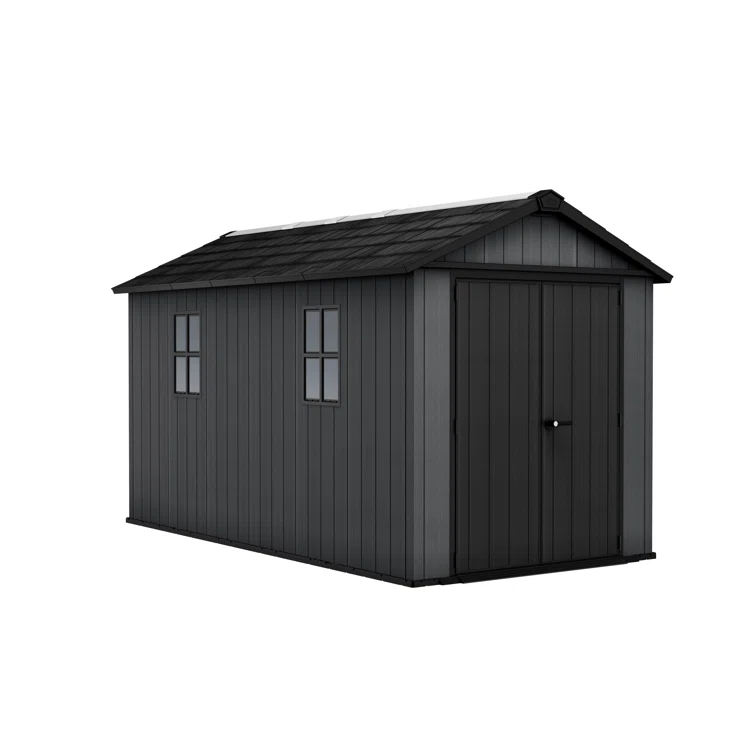 Keter Newton Plus Durable Resin Outdoor Storage Shed With Floor and Double Doors for Garden Patio Furniture and Tools, Graphite Grey (6 Available Sizes)