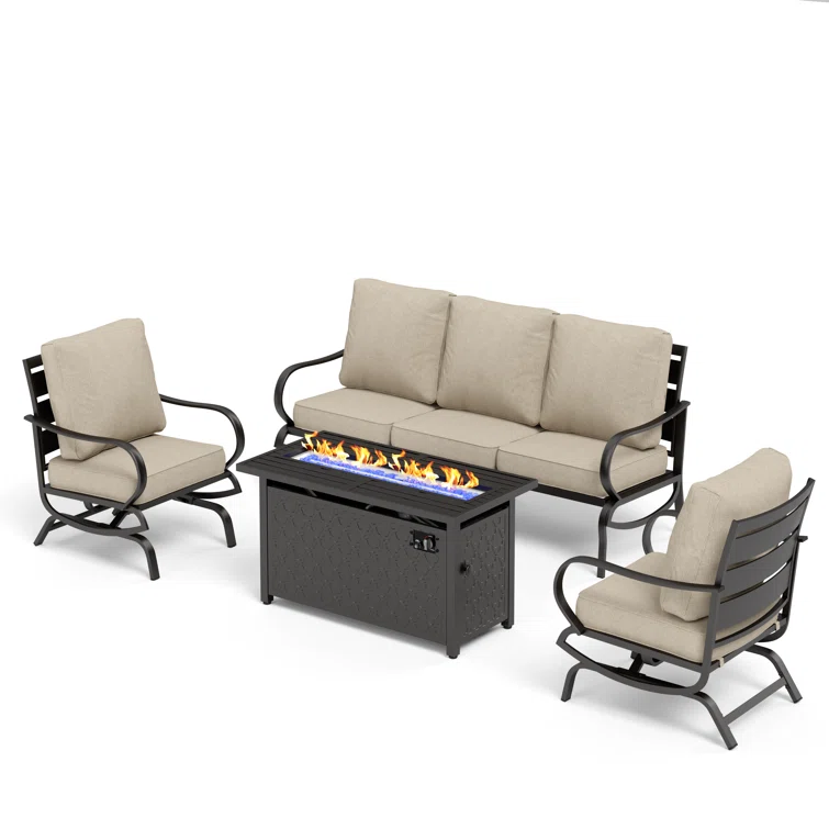 Tapasi 5 - Person Patio Conversation Set with Rocking Lounge Chairs & Firepit Table