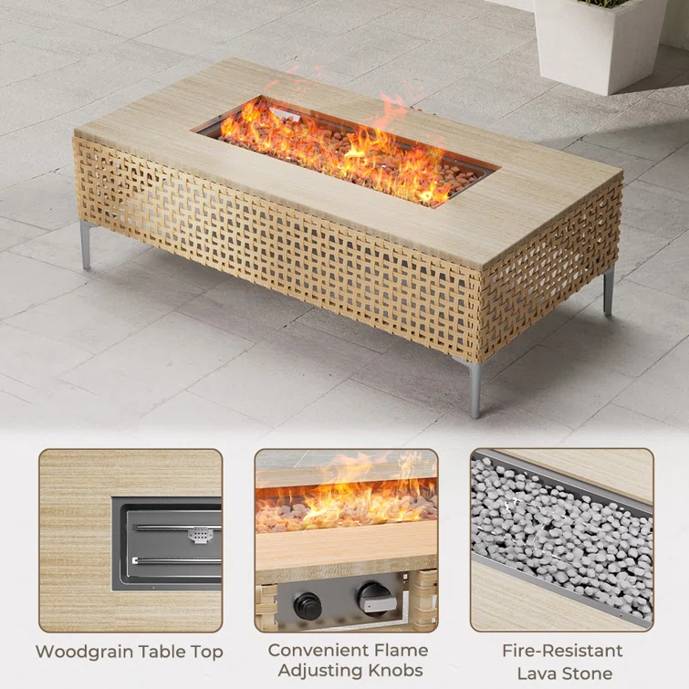 9-Piece Outdoor Furniture Sectional Seating Group for 6 Person with Fire Pit Table