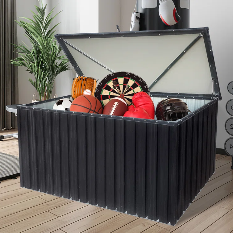 IYofe Water Resistant Metal Lockable Deck Box in Black