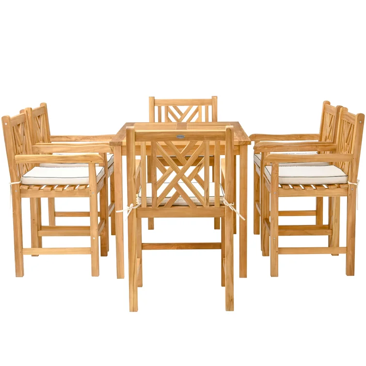 6 - Person Rectangular Teak Outdoor Dining Set with Cushions