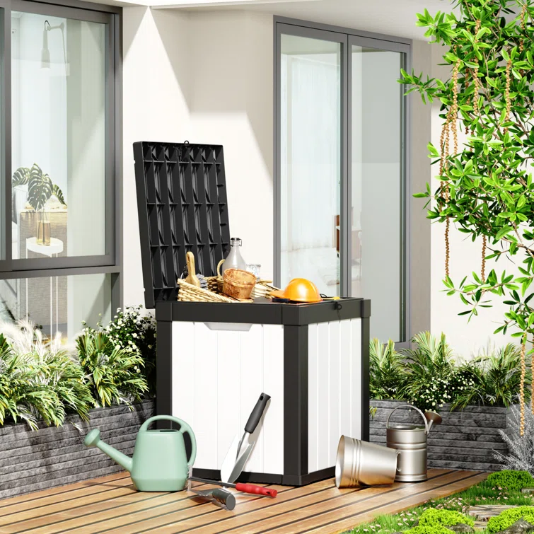 Vbal Black/White 40 Gallons Water Resistant Resin Lockable Deck Box