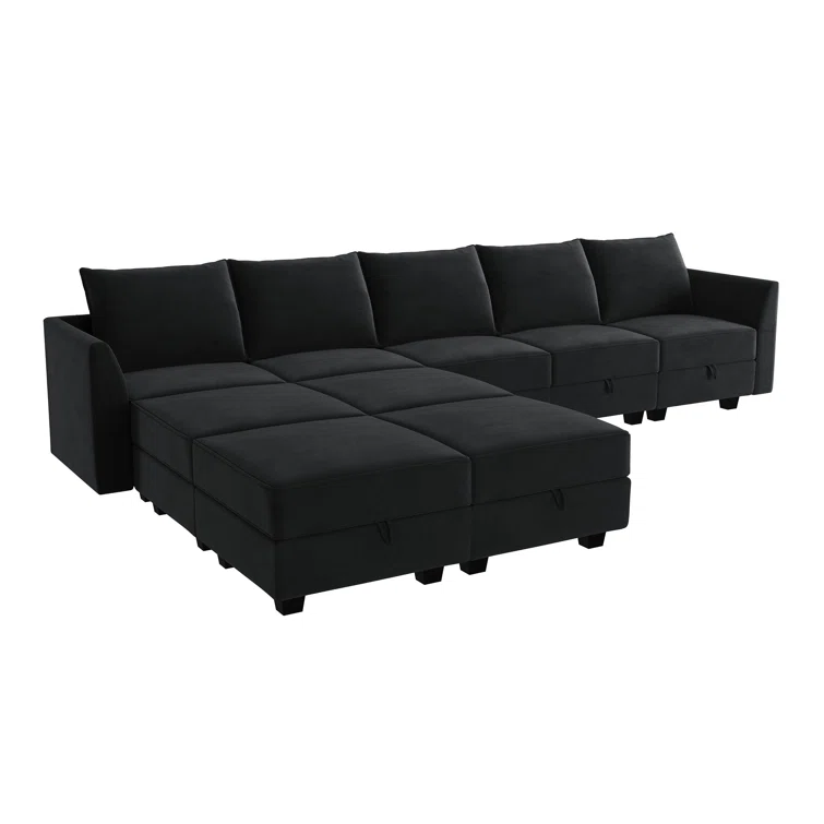 Sabira Velvet Reversible Modular Sofa & Chaise with Ottoman