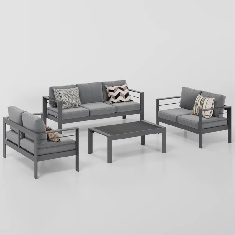 4-Piece  Aluminum Patio Conversation Set With Cushions