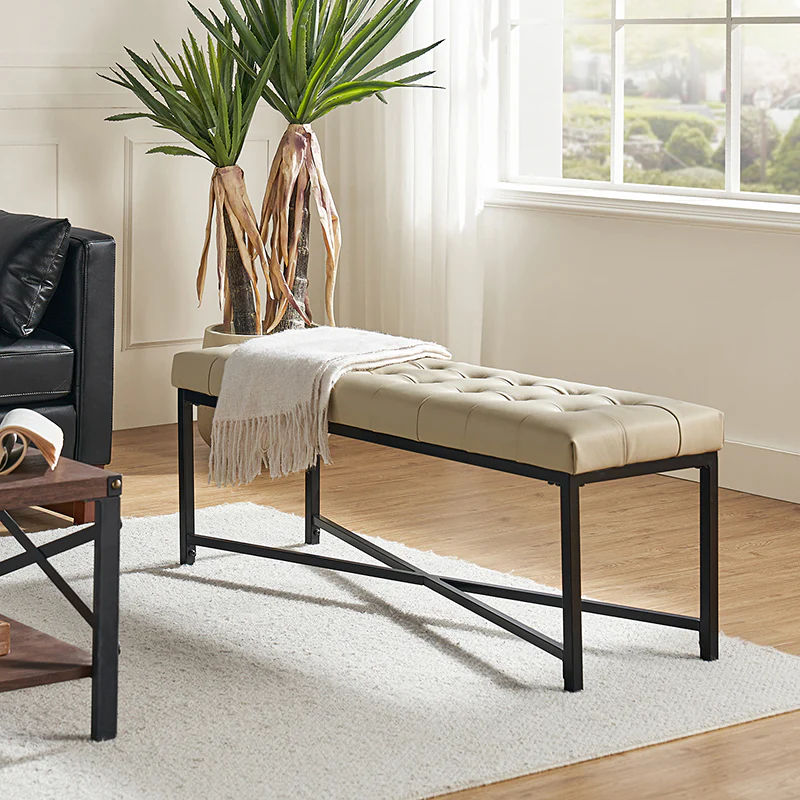 Arnold Versatile Elegance: Genuine Leather Bench with Button-Tufted Design