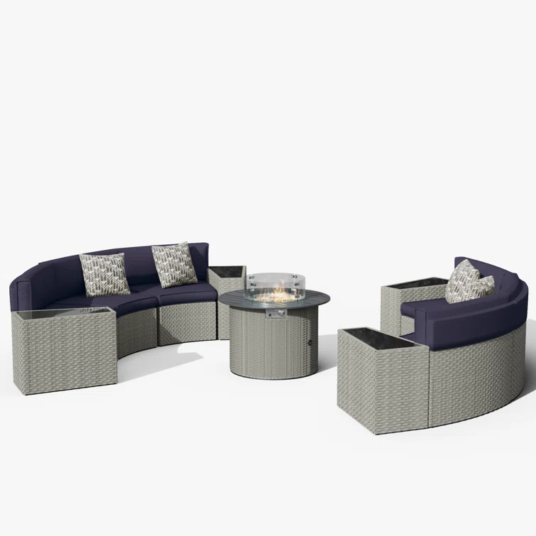 Meredithe Half-Moon 6 - Person Fully Assembled Curved Patio Conversation Set With Fire Pit Table & Side Table