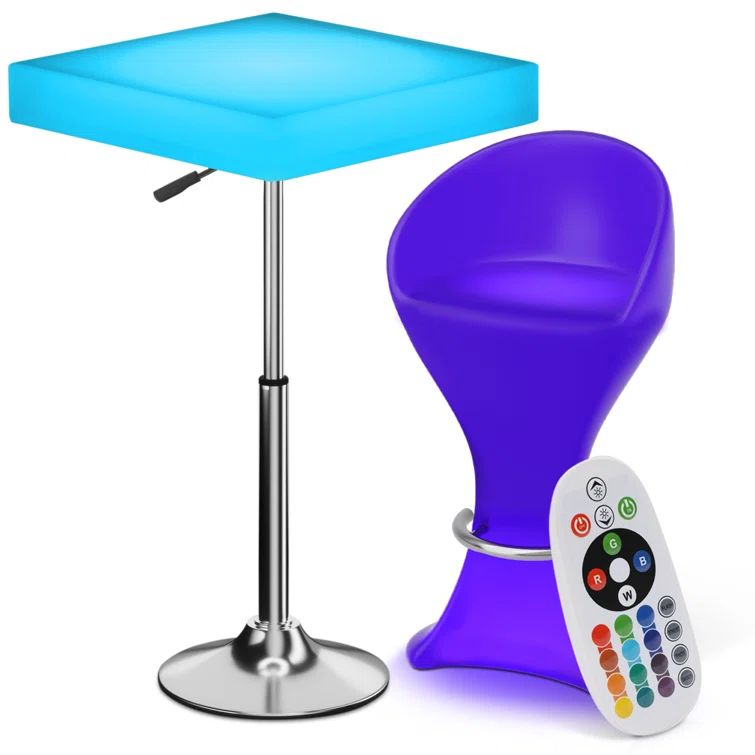 2 Piece LED Light Up Bar Stool and Table Suitable for Bars Set