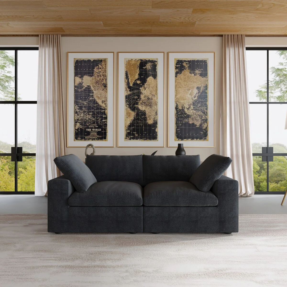 2 Seater Sofa Couch with Pillows for Living Room