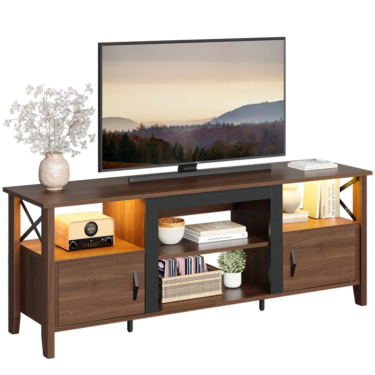 Farmhouse TV Stand for 70 Inch TV with LED Light,63