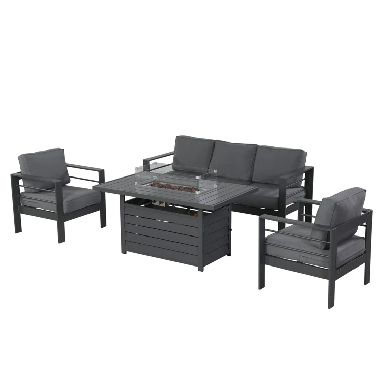 Brandtley 4 Piece Sofa Seating Group with Cushions and Fire Pit Table
