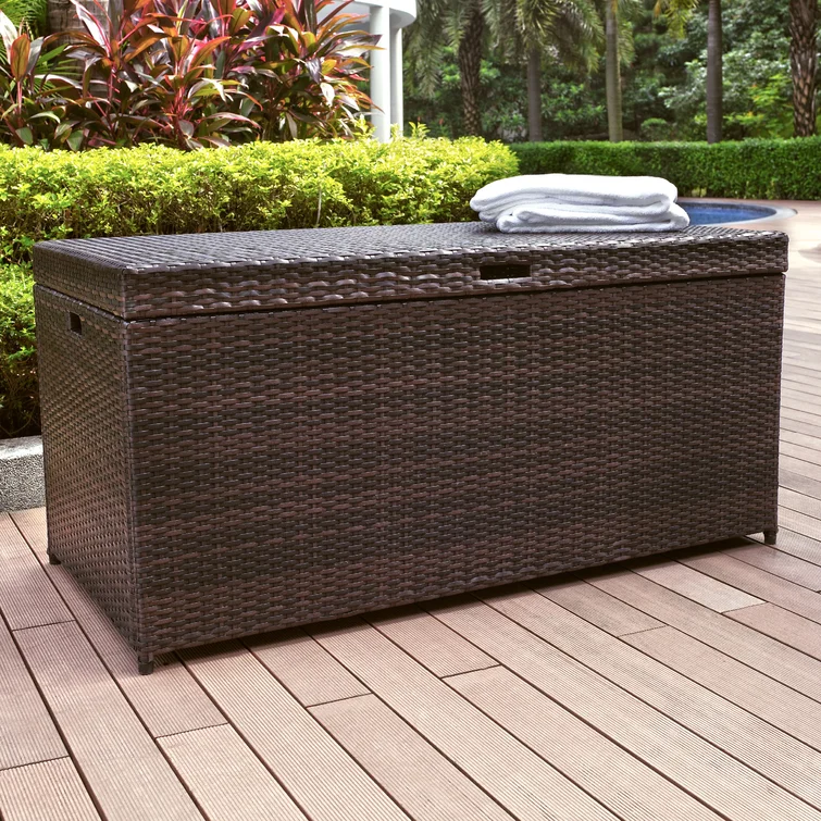 Latitude Run® Adelita 52'' W 100 Gallons Water Resistant Wicker Deck Box in Brown