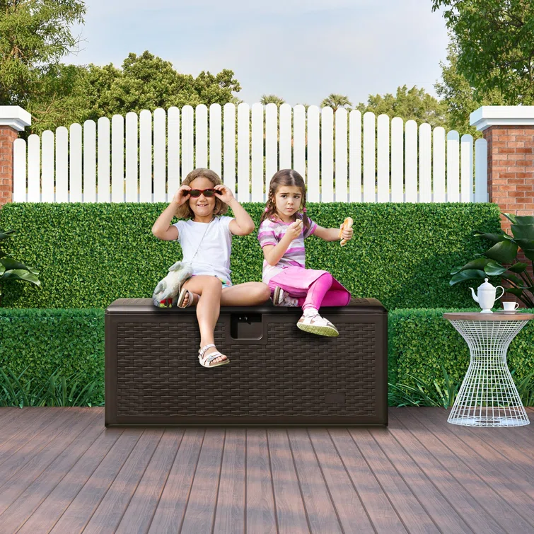 Costway 50'' W 100 Gallons Lockable Deck Box in Brown