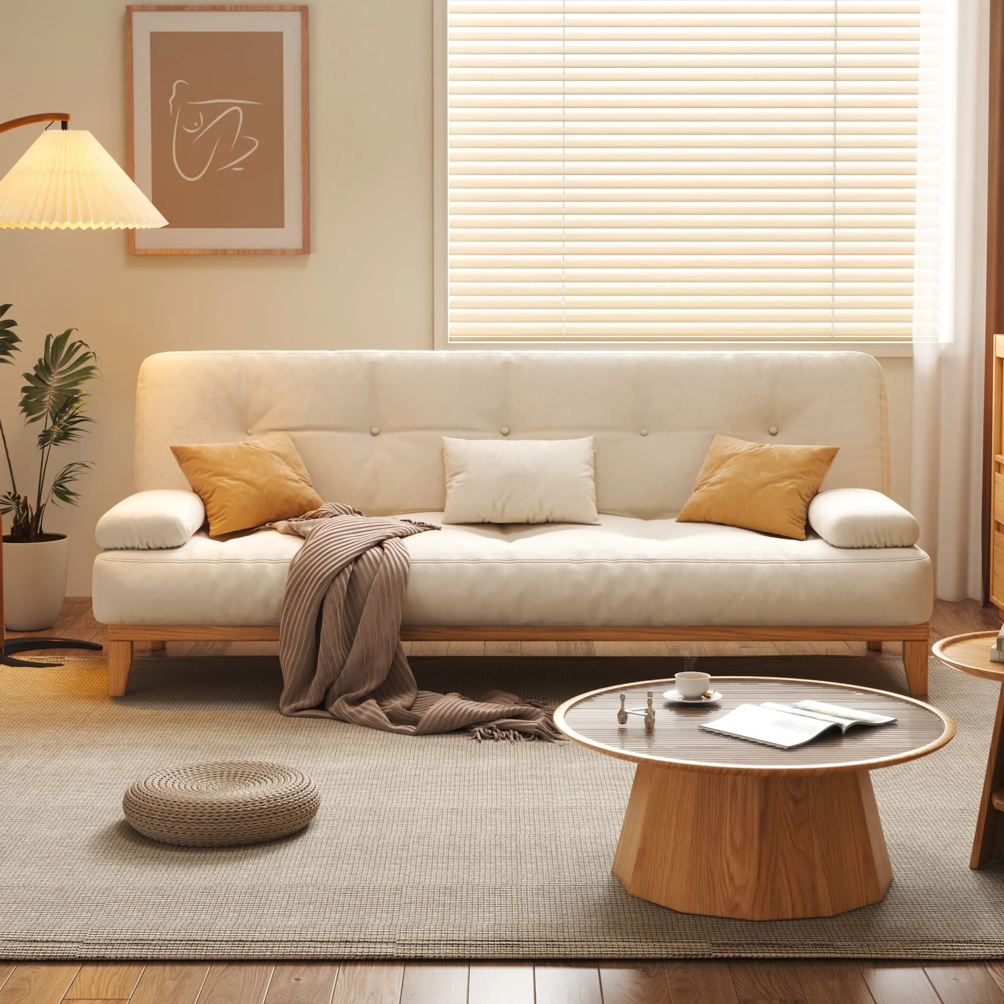 JASIWAY Modern Solid Wood Sleeper Sofa Bed