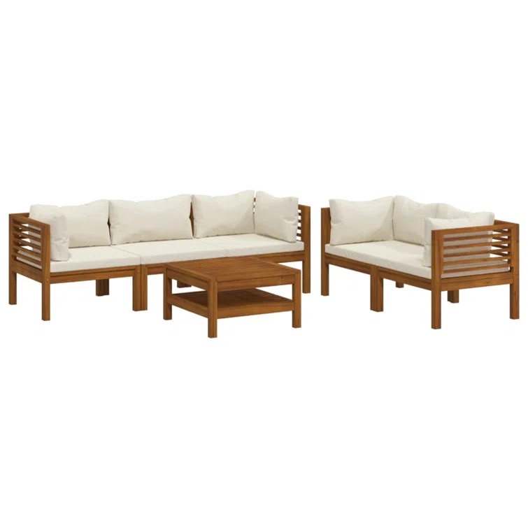 6 Piece Patio Lounge Set with Cushion Solid Acacia Wood