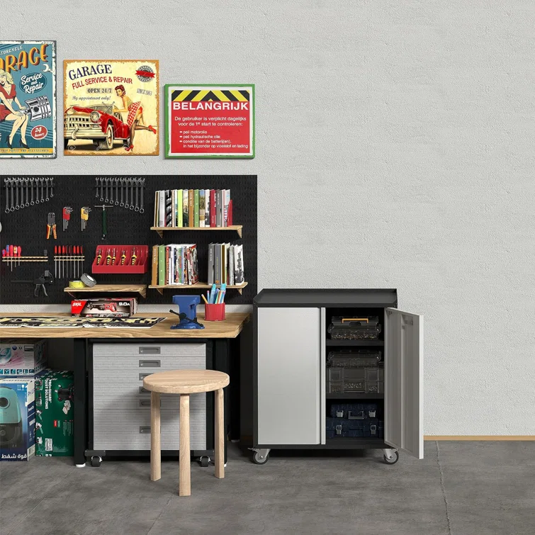 Galaz 35.43" H x 30.31" W x 18.11" D Rolling Garage Storage Cabinet with Lockable doors