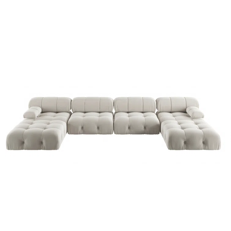 Cylar 138.6'' Wide Velvet Reversible Modular Sofa & Chaise with Ottoman