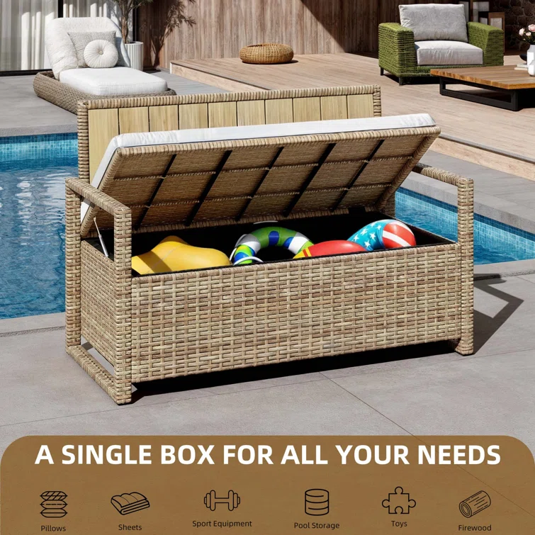 Anatolio Wicker Outdoor Storage Bench