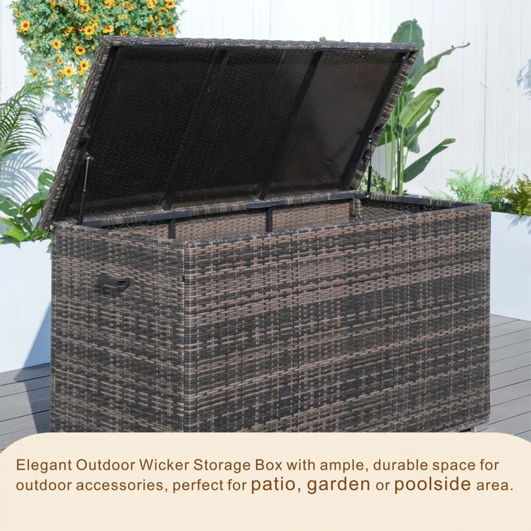 Moda Furnishings 67'' W 264 Gallons Water Resistant Wicker Deck Box in Brown