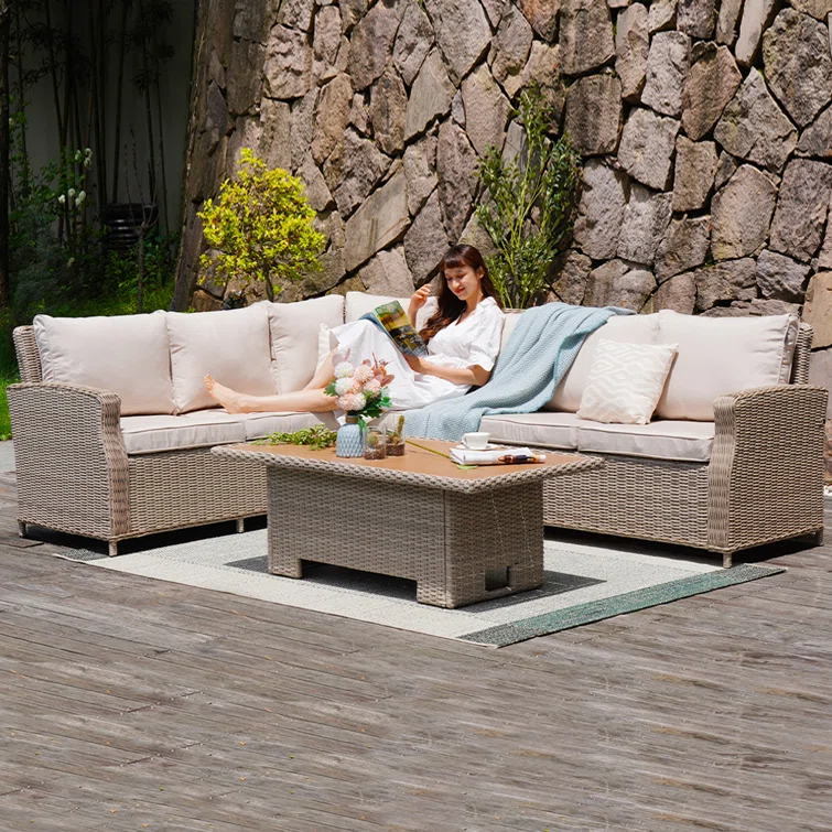 6 - Person Outdoor Wicker Corner Sofa With Sunbrella ® Fabric