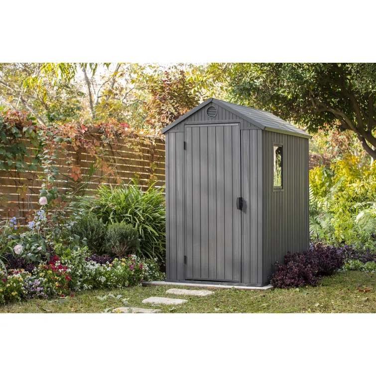 Darwin 4 ft. W x 6 ft. D Durable Resin Outdoor Storage Shed With Floor and Window for Garden Patio Furniture and Tools, Grey