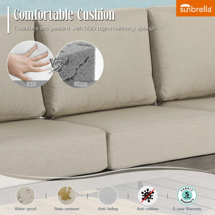 5 Person Aluminum Patio Conversation Seating Group With Sunbrella Cushions