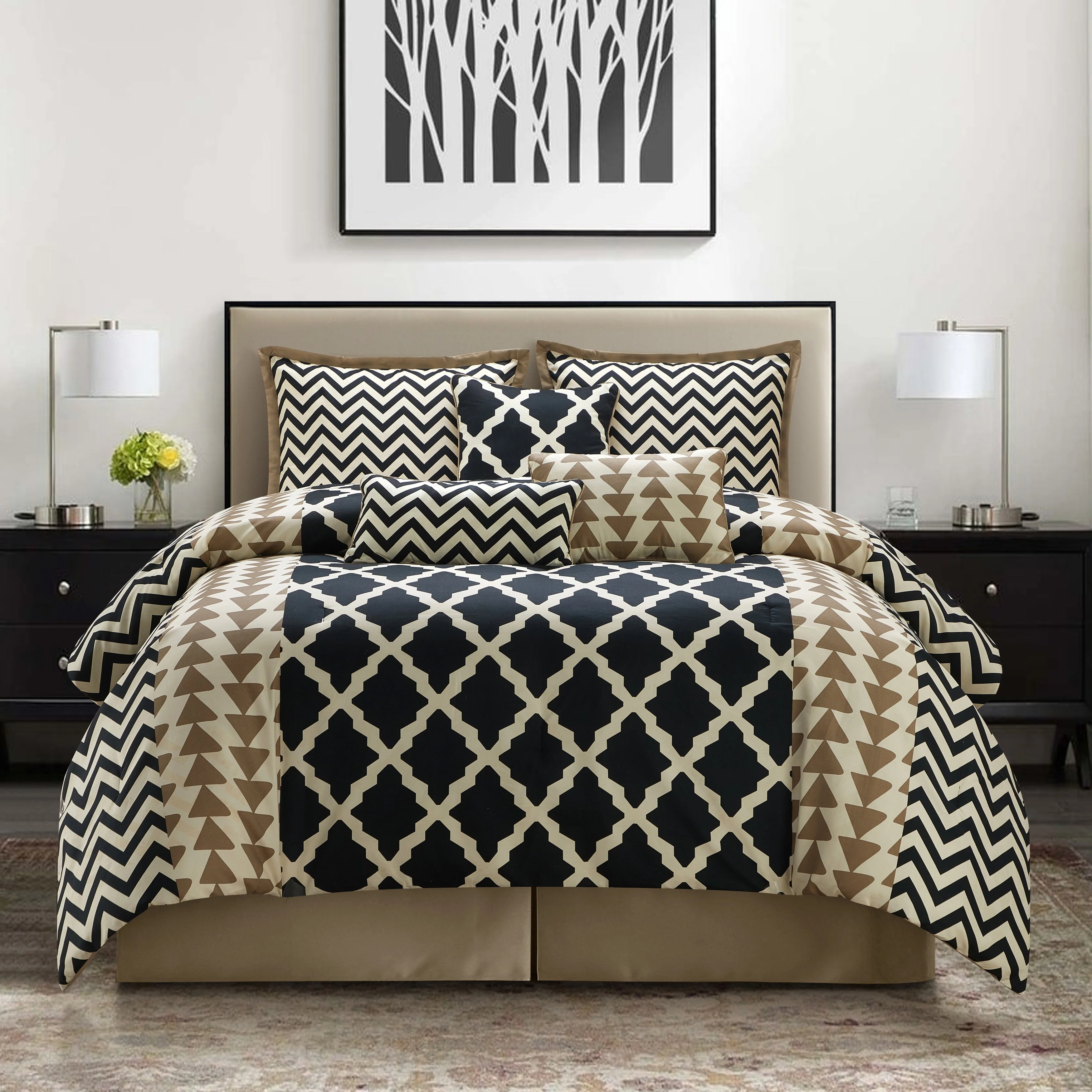 Nanshing Davina 7 Piece Geometric Reversible Comforter Set
