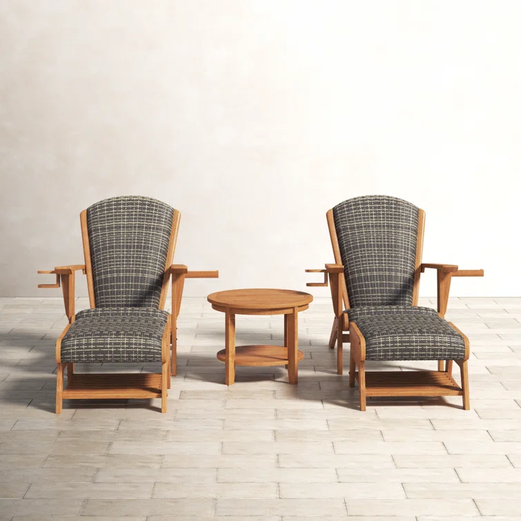 Teak Wood - 5 Piece Seating Group Adirondack Chair with Ottoman