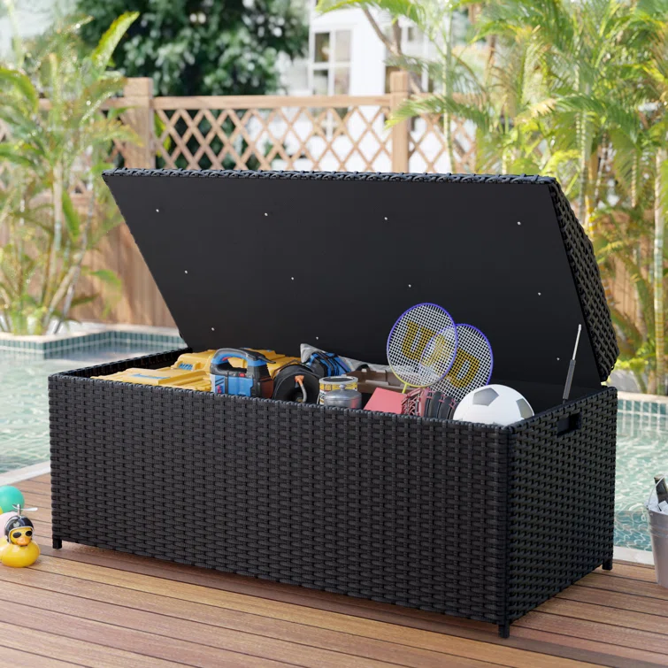 GUNJI 45.2'' W 65 Gallons Water Resistant Rattan Deck Box in Black
