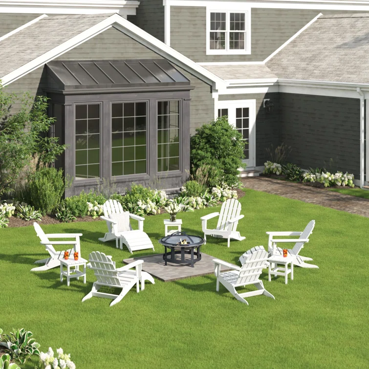 Hartington 12 Piece Plastic/Resin Folding Adirondack Chair with Ottoman and Table