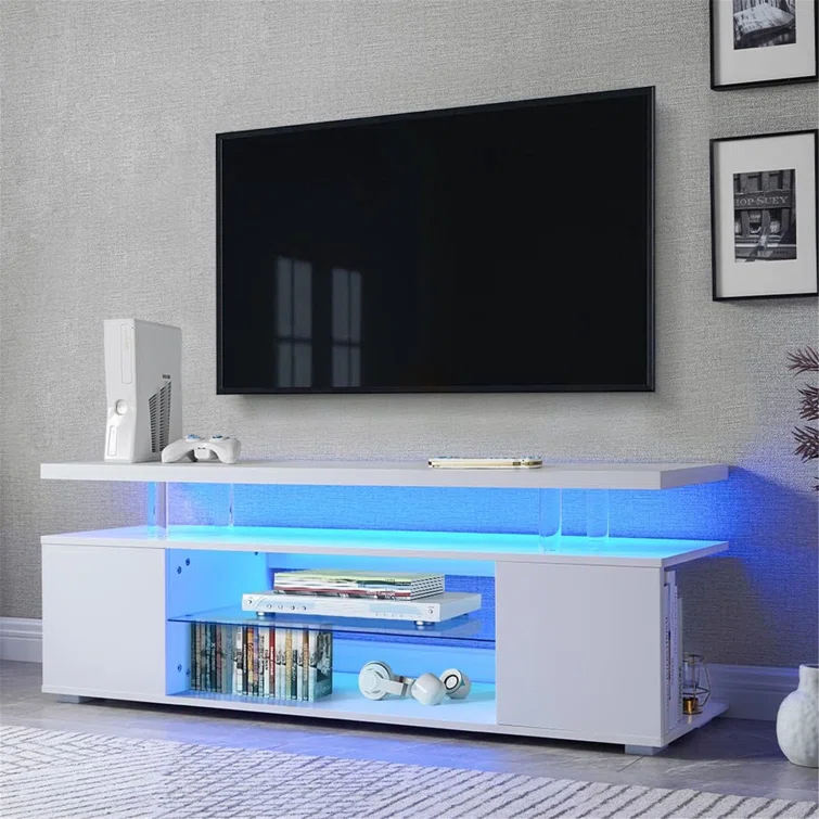 LED TV stand Cabinet, Media Console Table with Large Side Cabinet