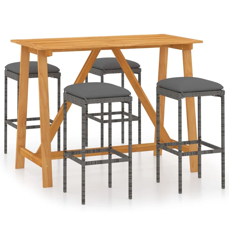 Patio Bar Table and Stools Set with Cushions