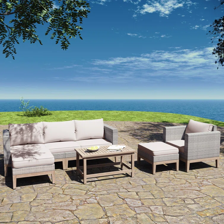 Romin 6-Person Outdoor Patio Conversation Furniture Set with Acacia Wood Coffee Table