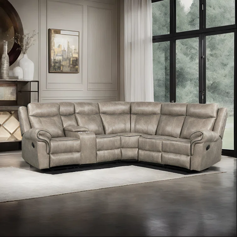 Jessah Manual Recliner Sectional Sofa Set with USB Charging Port for Living Room
