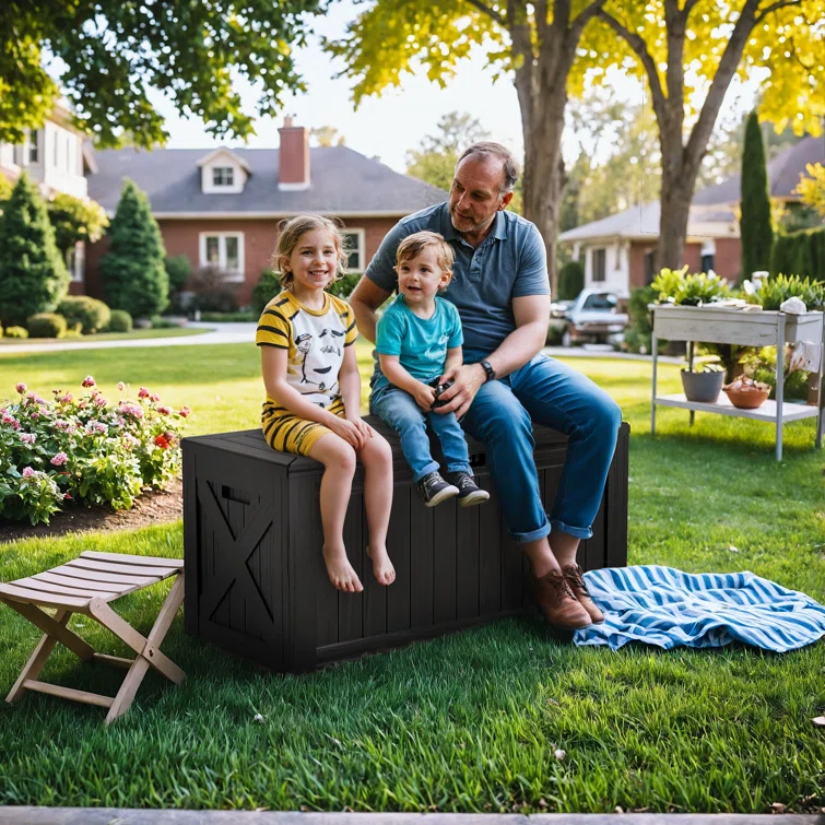 Furmax 120 Gallons Water Resistant Plastic Lockable Deck Storage Box