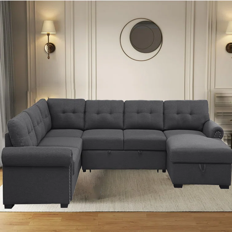 Nazlije Modular Upholstered Pull-Out Sleeper Sectional Chaise with Storage