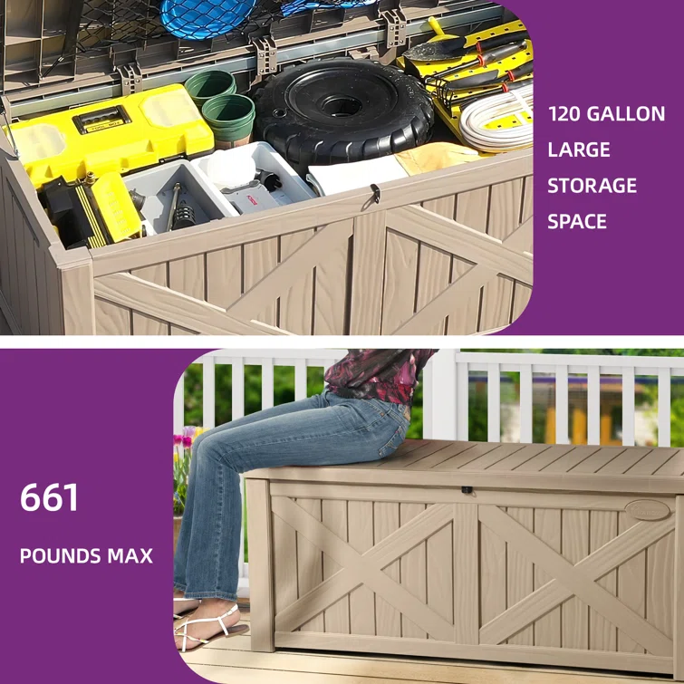 YITAHOME 56.2'' W 120 Gallons Water Resistant Resin Lockable Deck Box