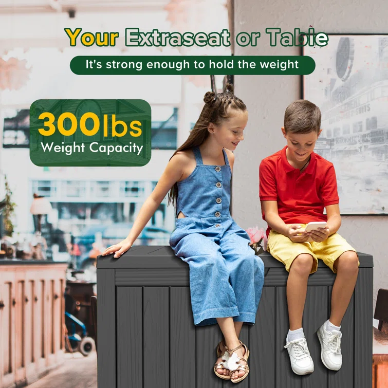 WORACO 17.13'' W 45 Gallons Water Resistant Resin Lockable Deck Box