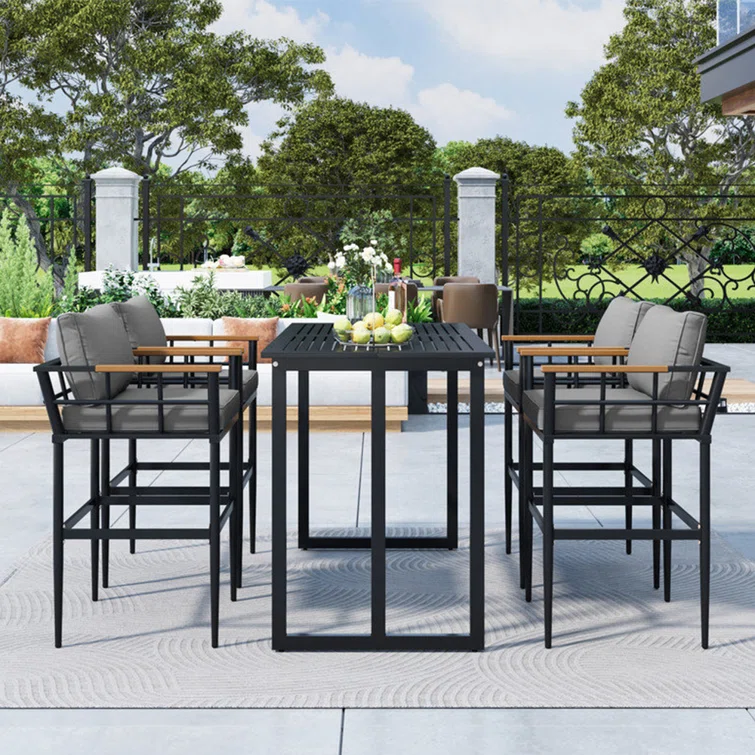 Zakis 5-Piece Outdoor Steel Dining Set with 4 Chairs, Patio Counter-height Bar Set, Cushions