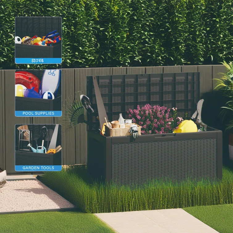 WORACO 21.46'' W 100 Gallons Water Resistant Resin Lockable Deck Box