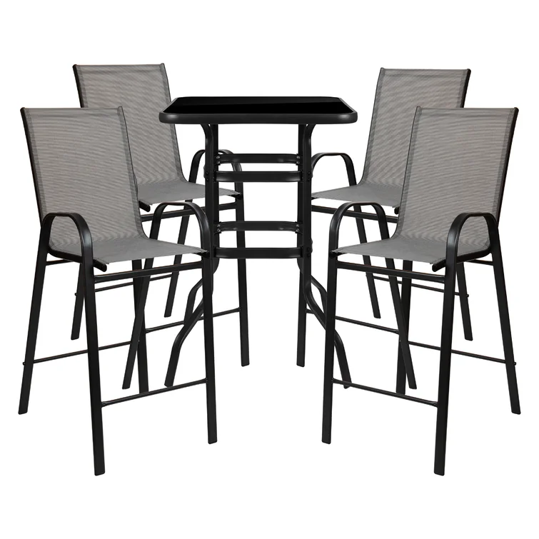 Outdoor Dining Set - 4-Person Bistro Set - Outdoor Bar Table with All-Weather Patio Stools