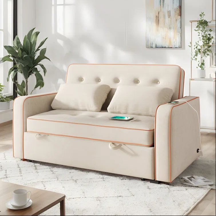 Ikal Velvet Upholstered Sleeper Sofa Bed with USB Port Pull Out Sofa Bed