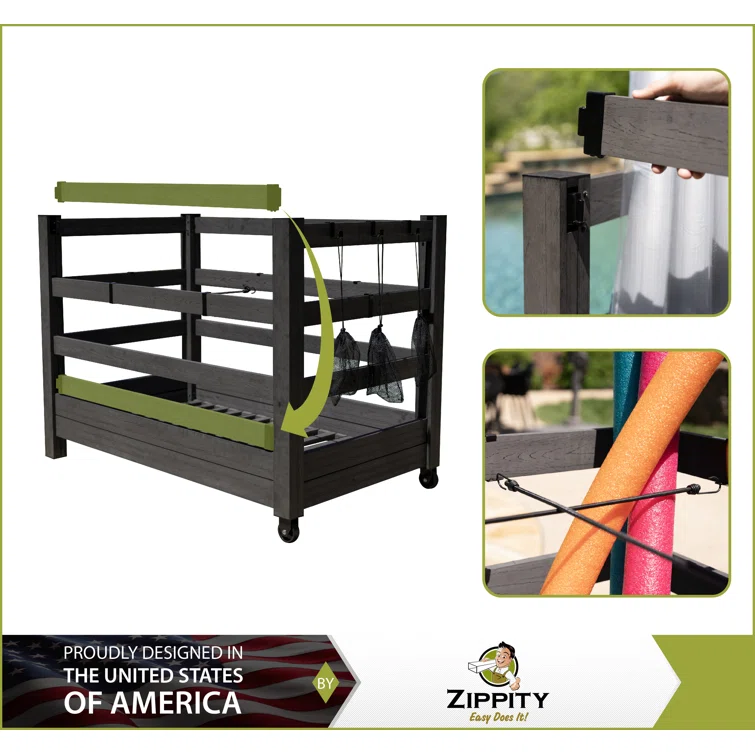 Zippity 3.4 Ft. H X 4.6 Ft. W X 2.8 Ft L WoodTek Poolside Organizer For Pool Toys, Floats, And Accessories