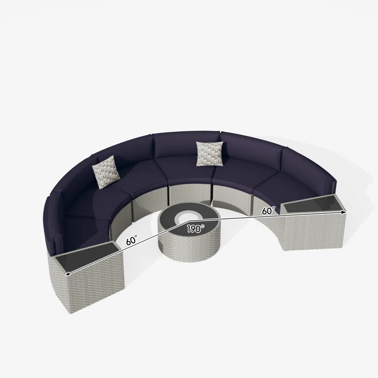 Meredithe Half-Moon 6 - Person Fully Assembled Curved Patio Conversation Set With Coffee Table & Side Table