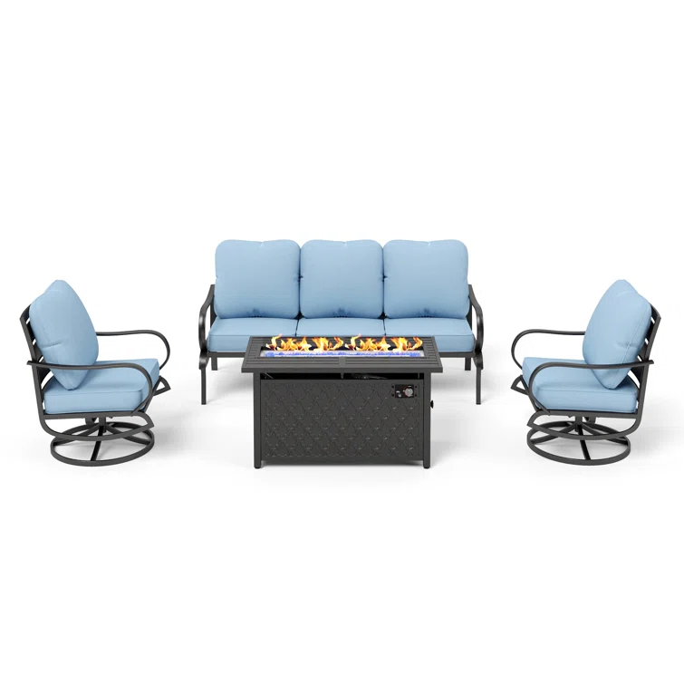 Tapasi 5 - Person Patio Conversation Set with Swivel Lounge Chairs &  Firepit Table