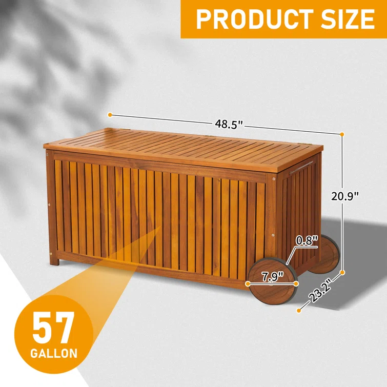 Winado 57 Gallon Acacia Wooden Patio Storage Deck Box with Water-Resistant Inner Bag
