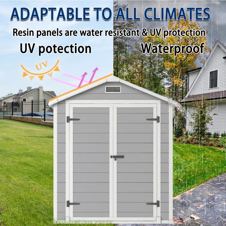 Outdoor Storage Shed, 6x4 FT Resin Shed with Floor, Weather-Resistant Plastic Garden Shed