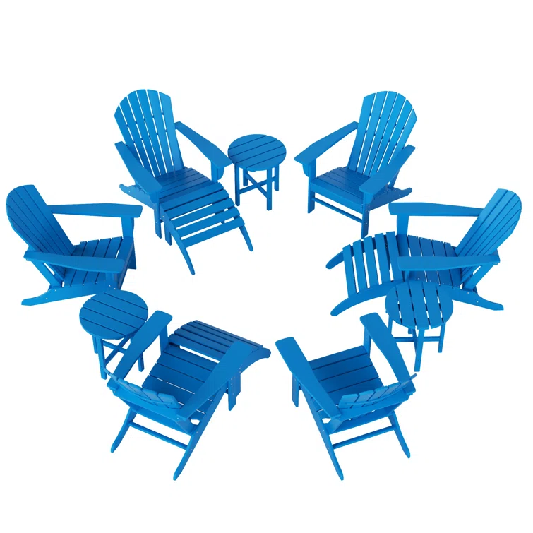 Shaunna Plastic Adirondack Chair with Table and Ottoman