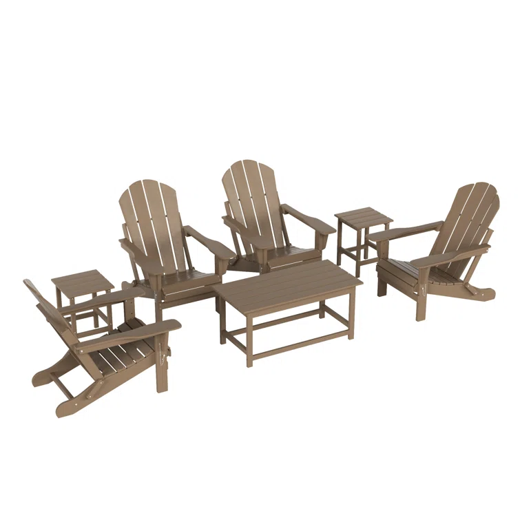 Shavon 7-Piece Outdoor Patio Adirondack Chair And Coffee Table, End Table Conversation Set